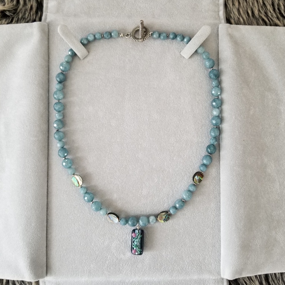 Handmade Blue Glass Beaded Necklace